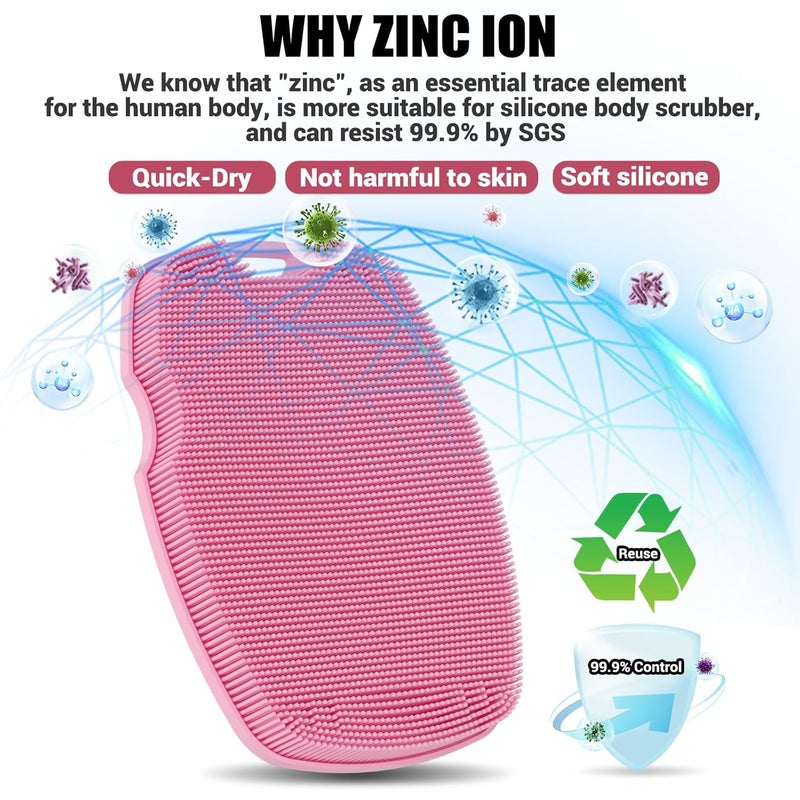 canroom فرشاة جسم سيليكون - مضادة للزنك - شعيرات مرنة للغاية لتقشير الجسم للاستحمام، تقليل السيلوليت، تحسين الدورة الدموية - وردي - Image 2